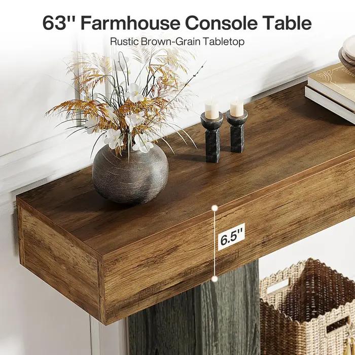 Tribesigns Table console de 63 pouces, table d'entrée à 2 niveaux avec base en forme de U, table de