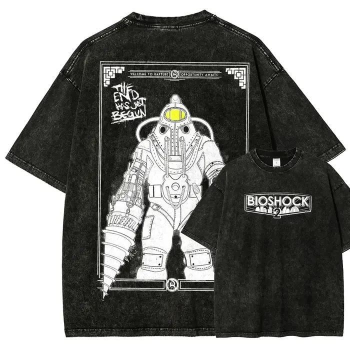 T-shirt imprimé graphique rétro classique de jeu de tir Bioshock, pour hommes et femmes, nouveau sty