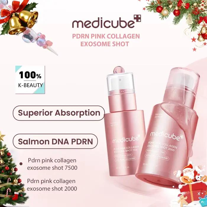 Medicube PDRN Shot d'exosome de collagène rose, liquide transparent rose, léger et absorbant rapidem