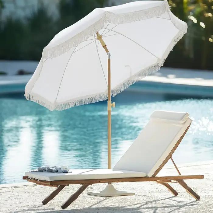 Parasol Bohème de 6,5 pieds avec franges, protection UPF50+, design inclinable pour la plage et les