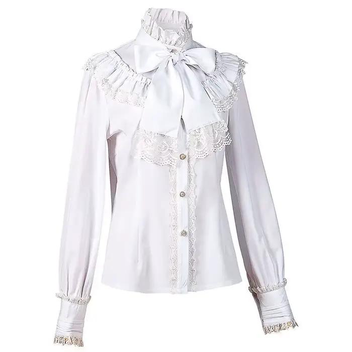 Chemisier Élégant Gothique pour Femme, Nouvelle Collection Printemps 2026, Col Montant à Volants, Bo