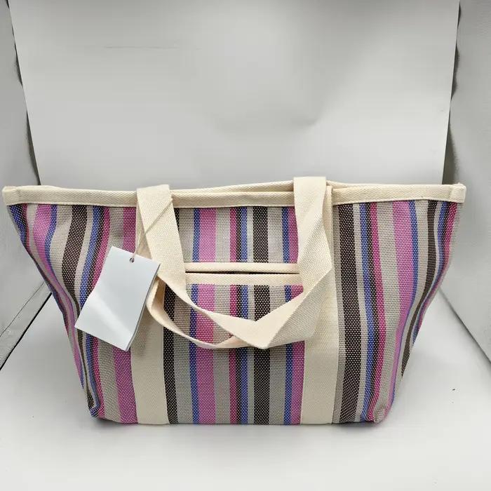 Sac à bandoulière rayé de couleur de haute qualité, grande capacité, sac de rangement, sac de shoppi