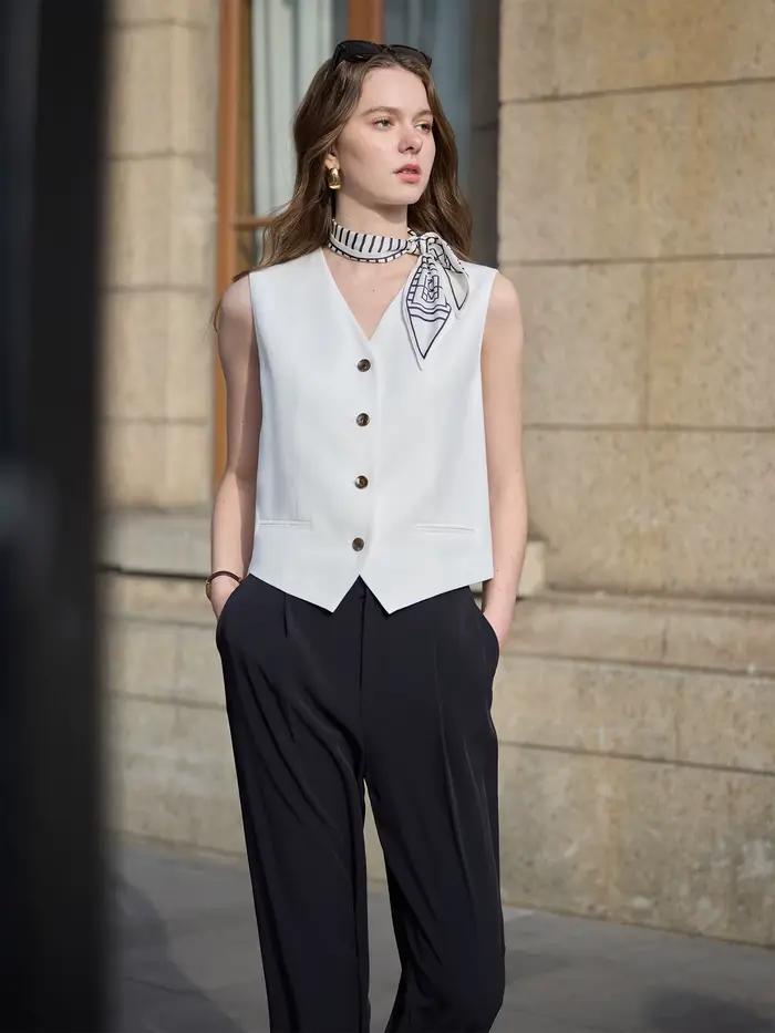 FSLE 2025 été vieux argent gilet pantalon à jambes larges ensemble Vintage sur mesure deux pièces ta