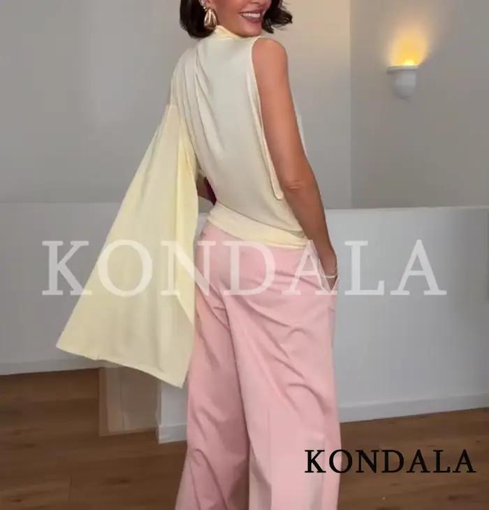 KONDALA Hauts asymétriques élégants à col montant pour femmes, style urbain, jaunes, Nouvelle collec