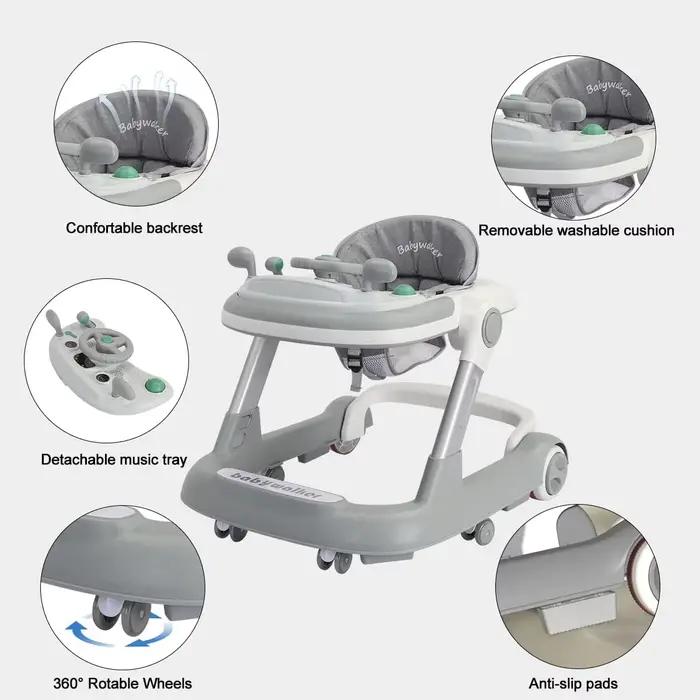 Trotteur 2 en 1 pour bébé, trotteur pour tout-petits avec plateau d'alimentation amovible et plateau