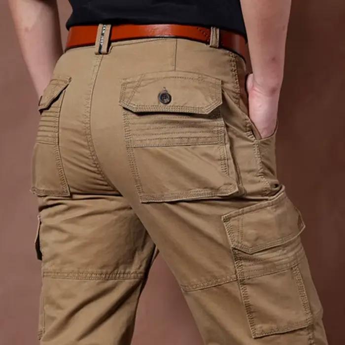 Pantalon Cargo kaki hommes coton Militar Safari vert multi-poches Baggy Denim hommes pantalons décon