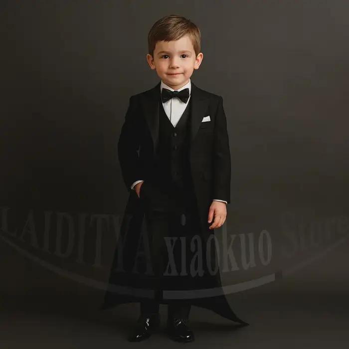 Costume de smoking noir formel pour enfants, ensemble 3 pièces pour garçons, mariage, concours, fête