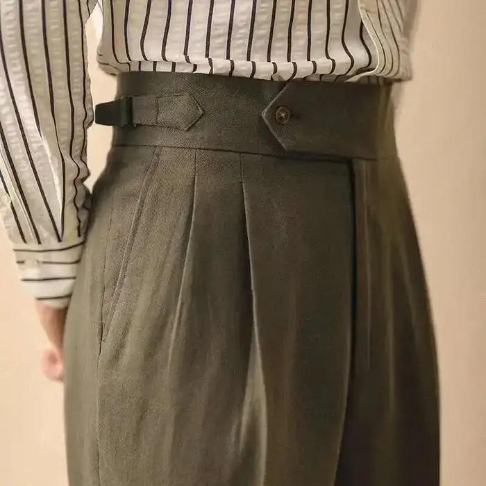 Pantalon droit en lin pour homme, pantalon formel, taille haute, drapé à Paris, Gentleman Business,