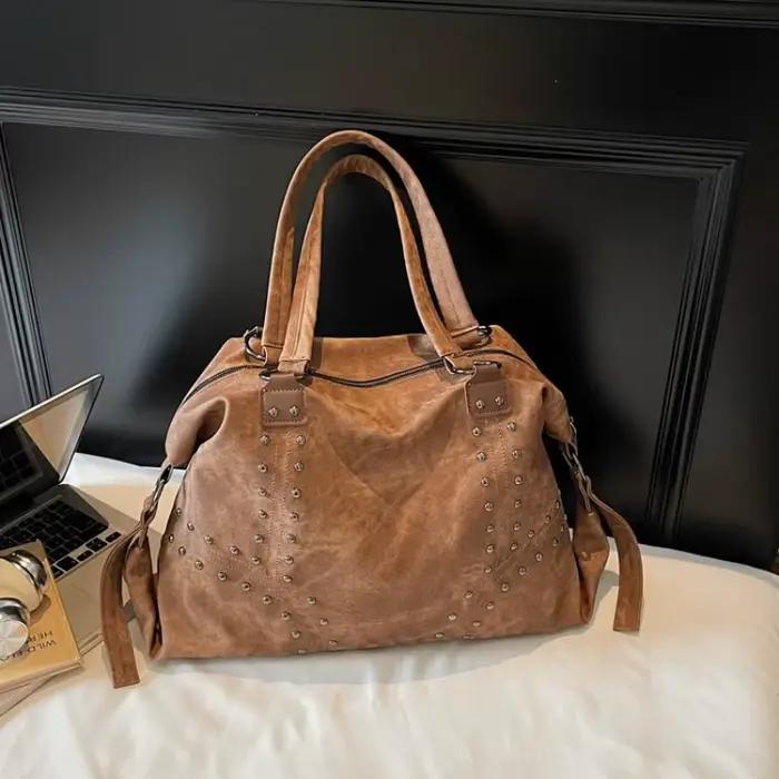 Sac à langer décontracté unique, style vintage, couleur unie, grande capacité, sac fourre-tout pour