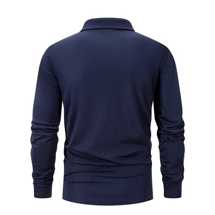 Printemps hommes d'affaires décontracté à manches longues Polo couleur unie à la mode respirant conf