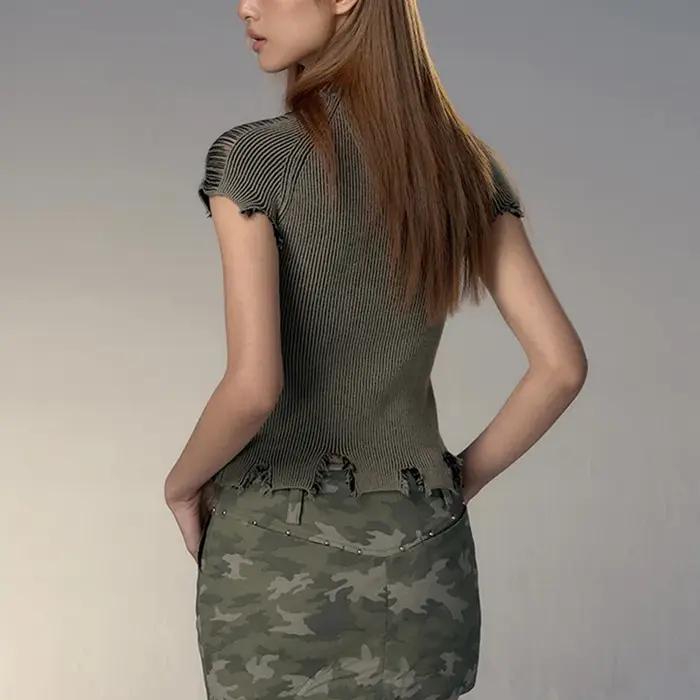 Karrcat-T-shirt Punk Broken Crop Top, Esthétique Grunge, Vintages, DistMurcia Top, Harajuku Slim dea