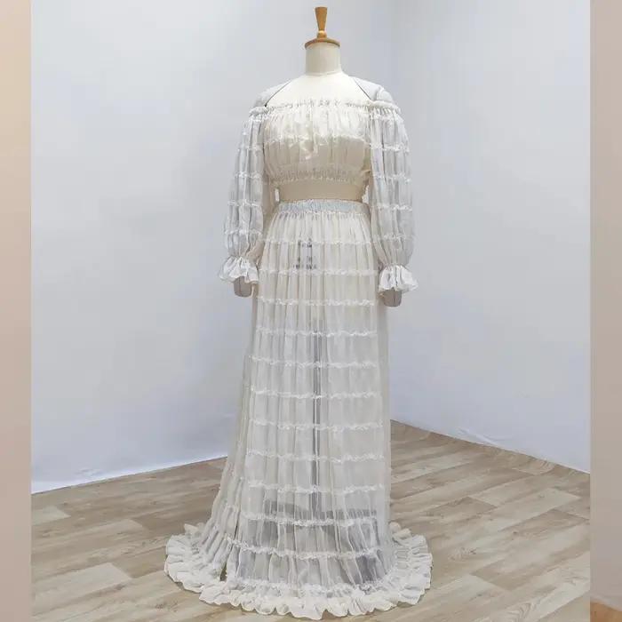 Robe de maternité plissée en mousseline de soie, Sexy, épaules dénudées, haut court, pour femmes enc