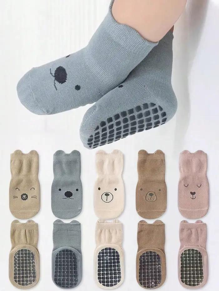 5 paires de chaussettes de sol pour bébé, toutes saisons, antidérapantes, pour enfants en bas âge, f