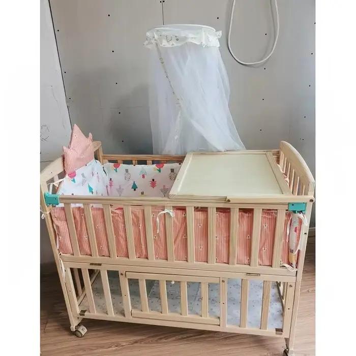 Lit bébé en bois de pin massif, lit double multifonctionnel, extensible jusqu'à 168 cm, adapté aux e
