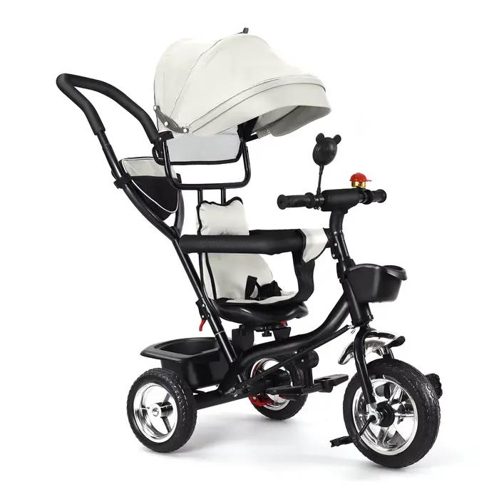 Tricycle Bébé Evolutif 6 en 1 Vélo Poussette Bébé avec Poignée de Poussée, Auvent Amovible, Ceinture