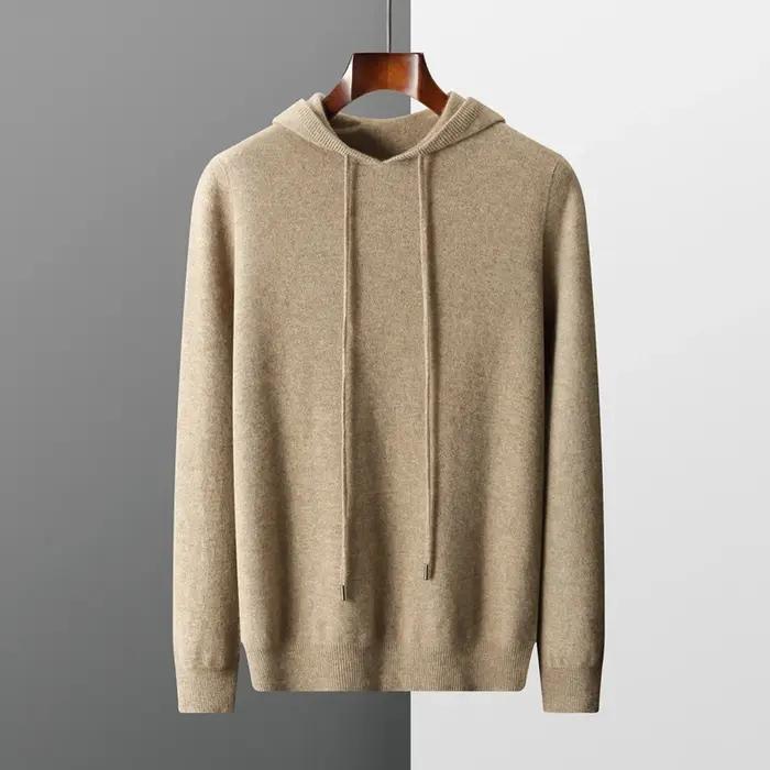 Pull à Capuche en Laine Mérinos 100% pour Homme, Col en Cachemire, Décontracté, à Manches sulf, Coll