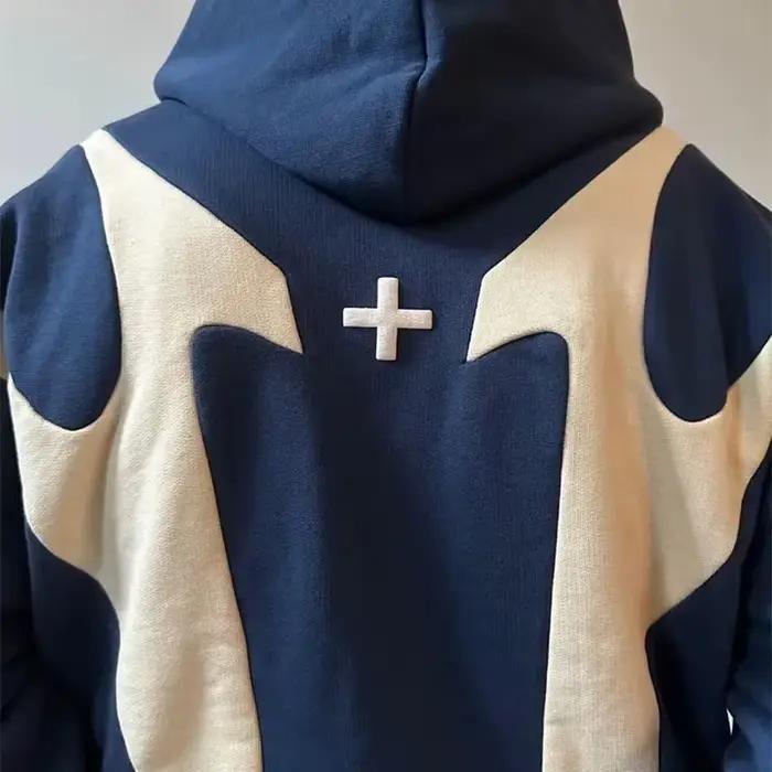 Sweat à capuche zippé imprimé lettre rétro, sweat-shirt décontracté, vêtements de rue, motif de sécu