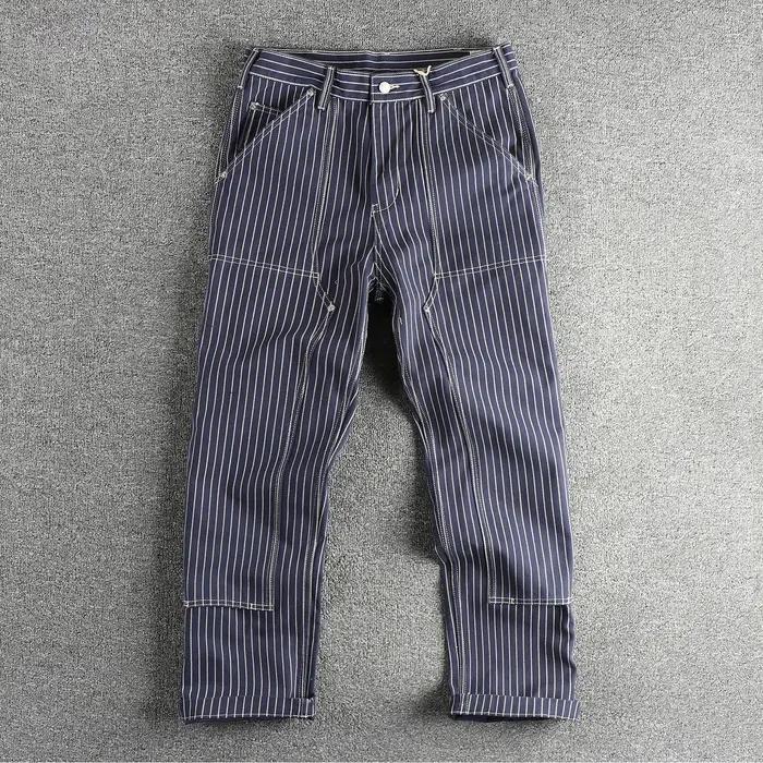 Salopette épaisse pour homme, pantalon droit rayé bleu teint, reproduction tendance, pantalon de cou
