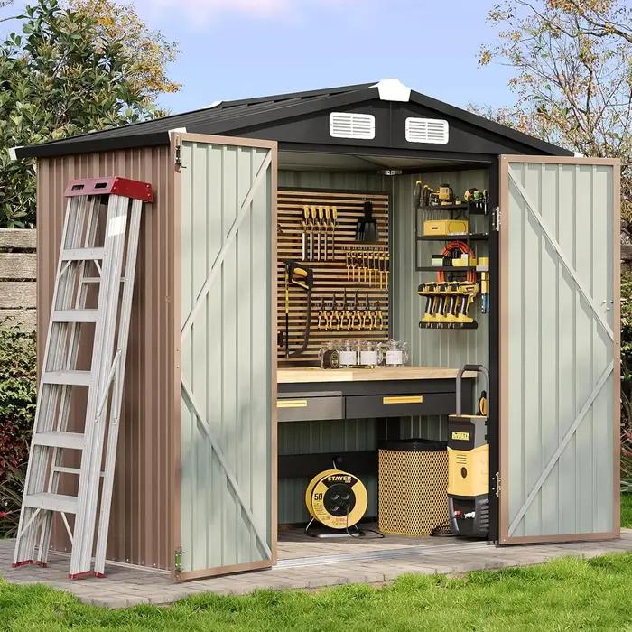 Abri de rangement extérieur 6,2x4 pieds métal - Portes verrouillables - Hangar outils jardin patio
