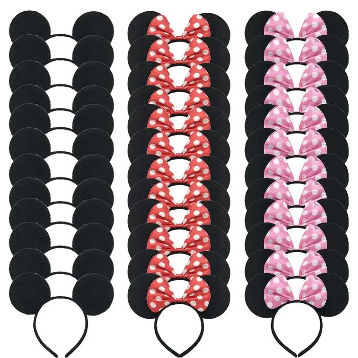 Oreilles de souris pour filles, bandeau à nœud solide, fournitures de fête d'anniversaire et Costume