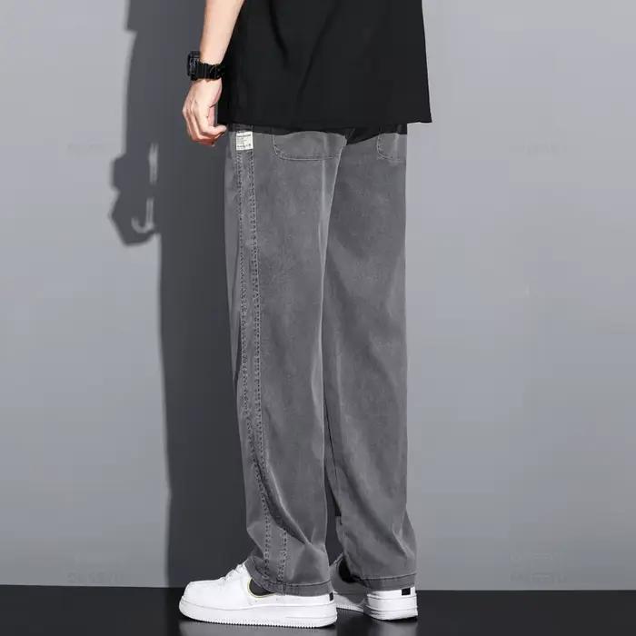 Été doux Lyocell tissu hommes jean mince ample pantalon droit cordon taille élastique corée pantalon