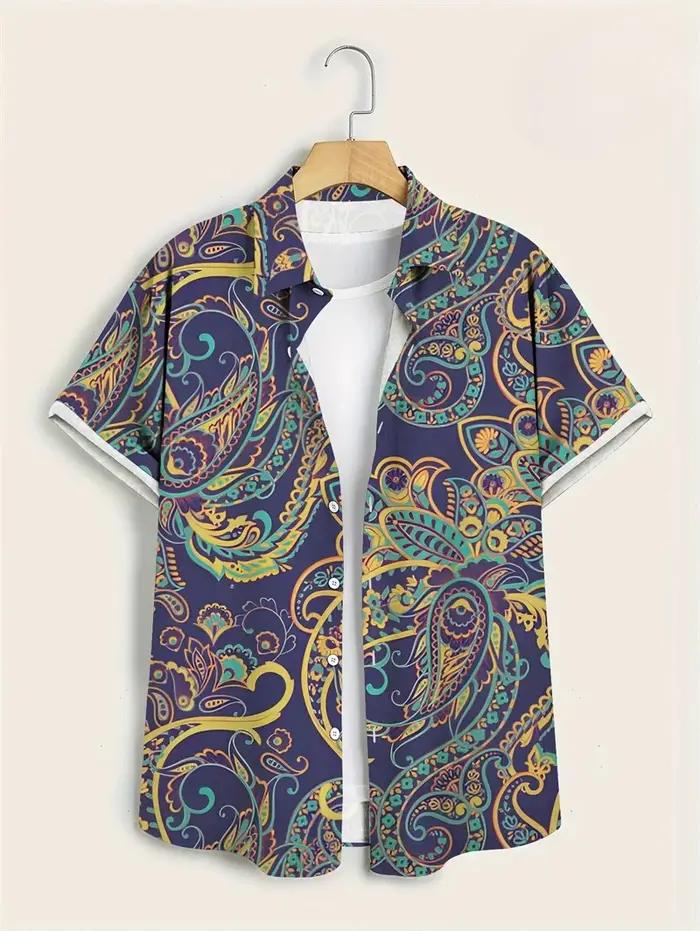 Hawaï chemises pour hommes 3D Paisley graphique à manches courtes T-shirt décontracté revers boutons