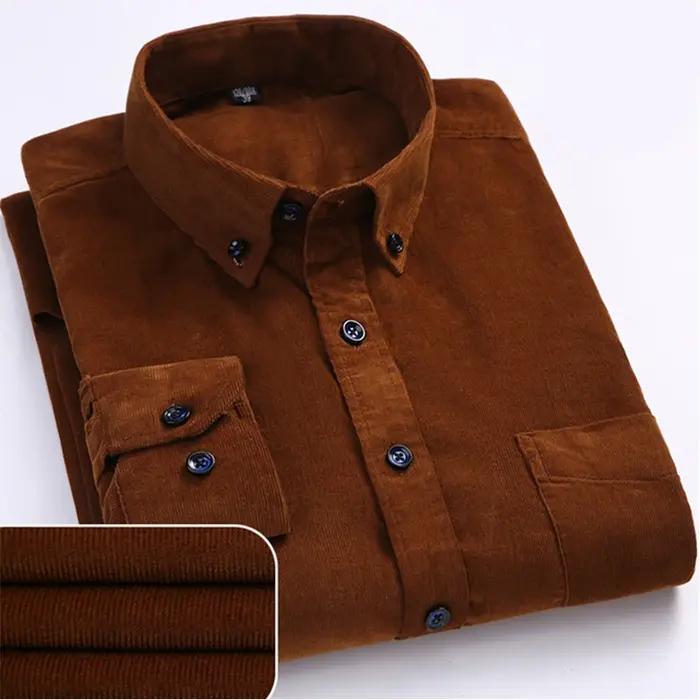 Chemises en velours côtelé pour hommes, 100% coton, manches longues, décontractées, coupe régulière,