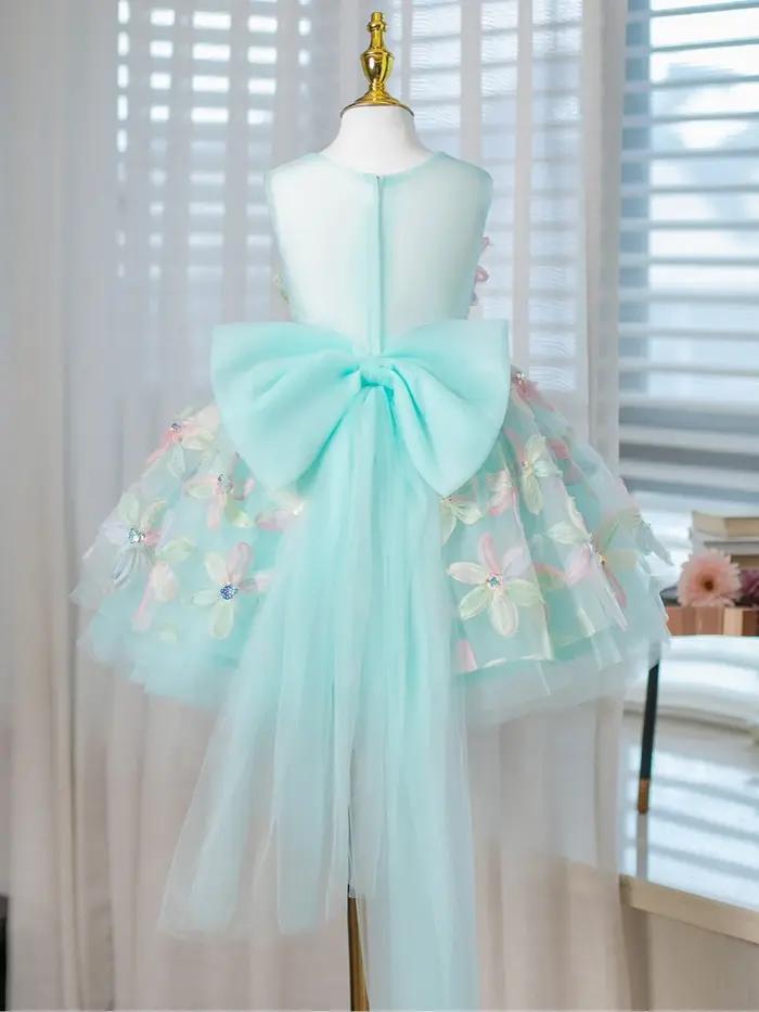 Robe de princesse colorée à fleurs 3D pour enfants, 80-160cm, élégante, col rond, sans manches, avec