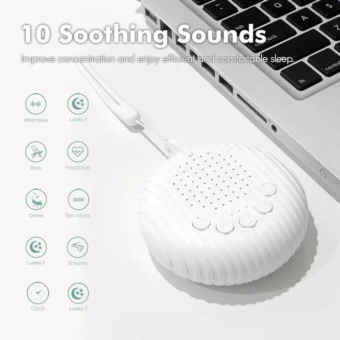 Machine à bruit blanc portable pour bébé - 10 sons apaisants avec batterie rechargeable USB intégrée