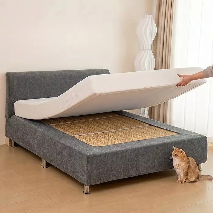 Housse de cadre de lit en chenille anti-rayures anti-griffures pour chats amovible lavable extensible pour sommier à ressorts confort durable hygiène protection investissement literie