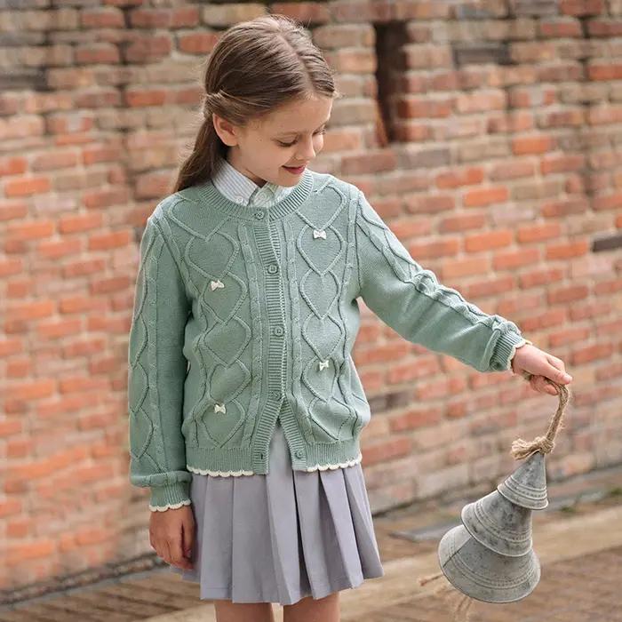 Dave Bella automne printemps Cardigan pull pour filles tricoté pull enfants bouton manteau d'extérie