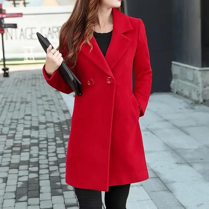 Manteau d'hiver femmes poches épaisses pardessus col cranté manteau d'automne