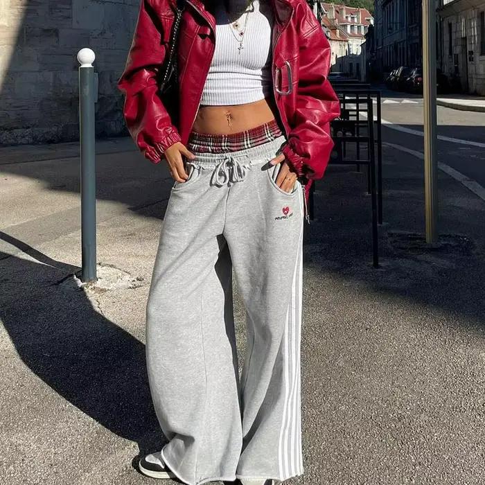 Ensemble deux pièces ample de Style collège rétro américain, faux pantalon de salle de bain à Double