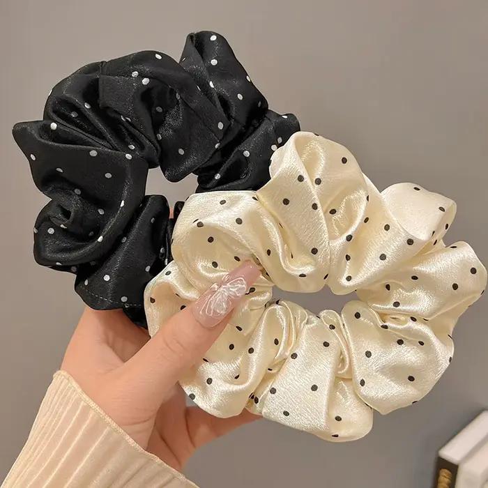 Chouchous coréens à pois noir et blanc, grandes bandes de cheveux pour femmes, attaches en corde pou