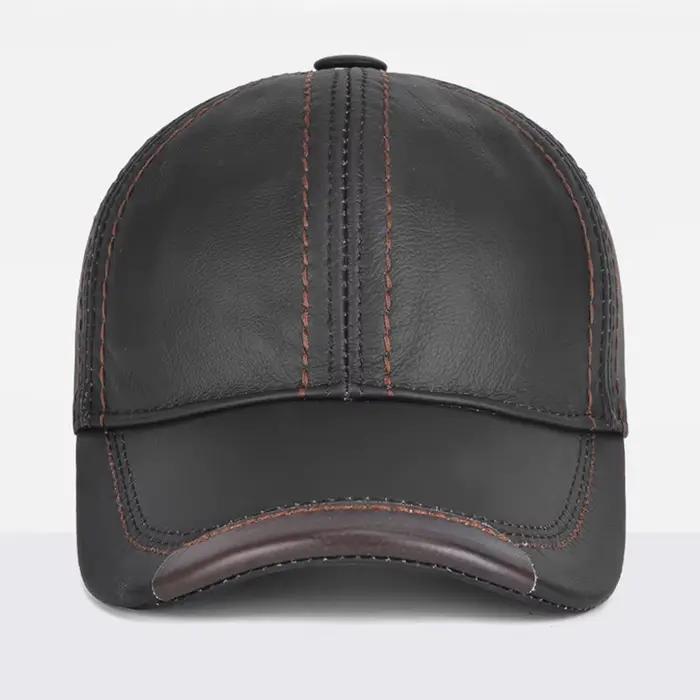 Hommes véritable cuir de vachette Earlap casquettes mâle automne hiver 100% véritable cuir de vache