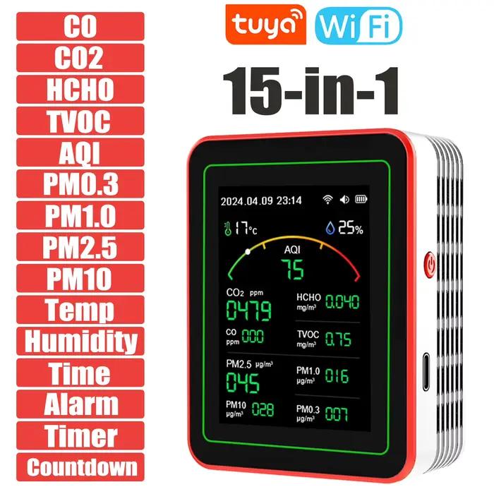 Moniteur de qualité homeairTuya WiFi 15 en 1 Écran TFT Portable AQI PM0.3 PM1.0 PM2.5 PM10 CO CO2 TV