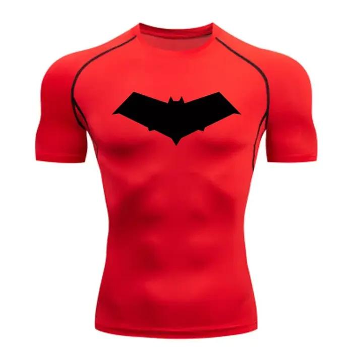 Été décontracté course Compression T-Shirt hommes hauts chauve-souris imprimé séchage rapide Fitness