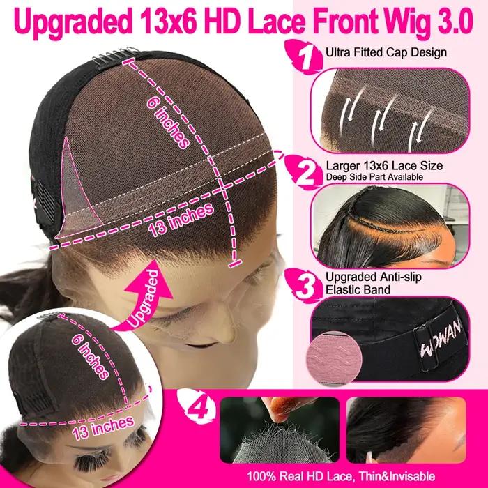 Wowangel-Perruque de Cheveux Naturels Lisses pour Femme, 13x6
