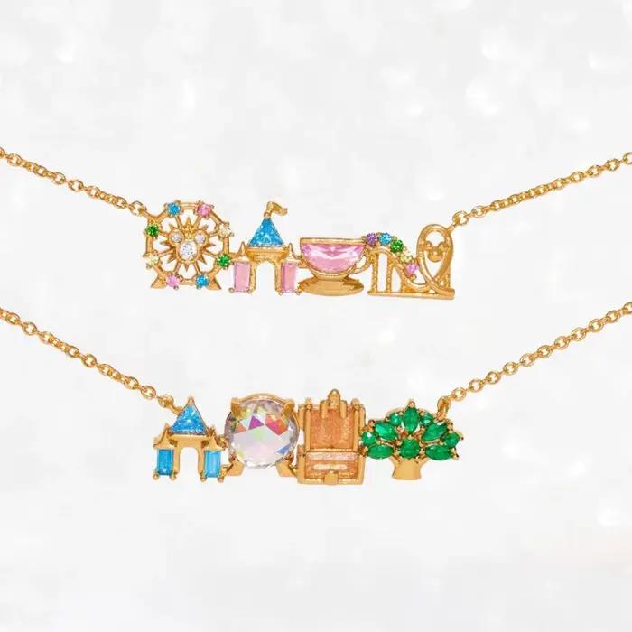 Collier Pendentif Parc d'Attractions Incrusté de Zircons Colorés Exquis, Design Mignon et Doux, Bijo