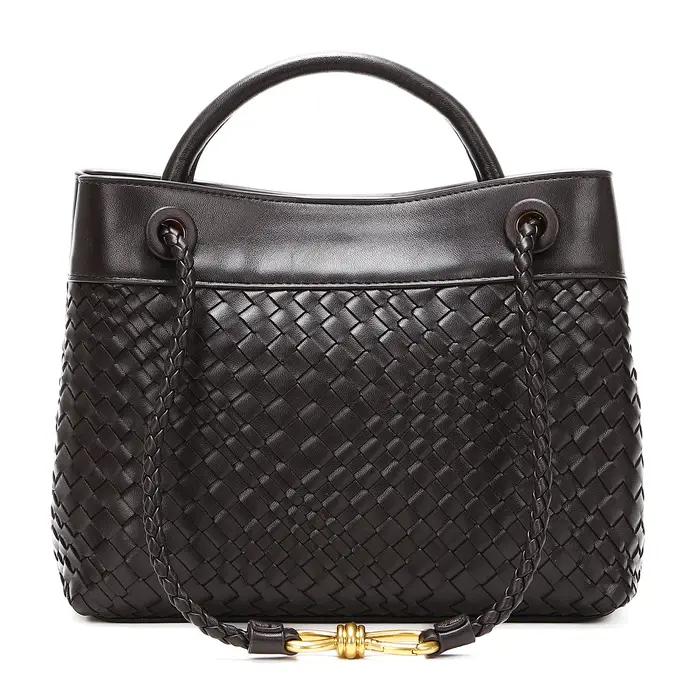 Sac fourre-tout tissé pour femmes, sac à main à bandoulière en cuir végétalien, sacs à main à poigné