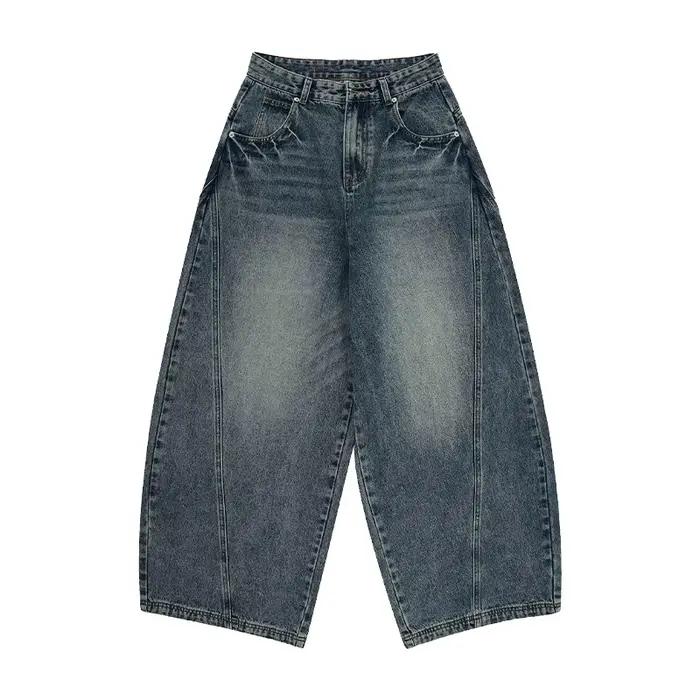 Jean surdimensionné à jambes larges pour homme, pantalon ample, Vintage, Patchwork foudre craquelée,