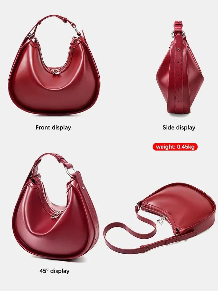Zency – sac Hobo à bandoulière en cuir véritable pour femmes, sac à main de luxe de styliste, poches