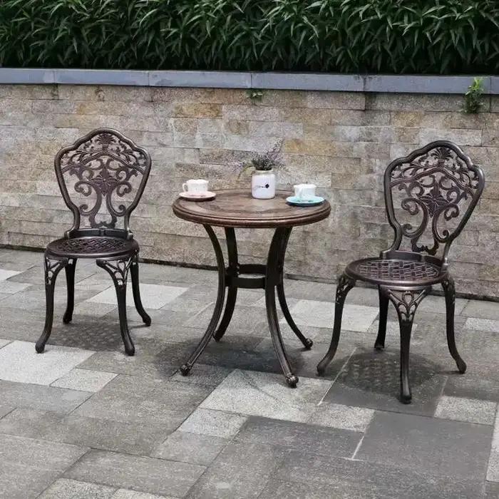 Tables et chaises en aluminium moulé pour l'extérieur, meubles de terrasse d'hôtel, table ronde en m