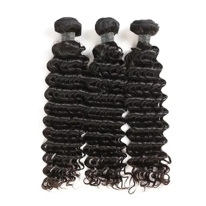 Tissage en lot brésilien naturel Remy Deep Wave, 40 pouces, noir naturel, non traité, Extensions de