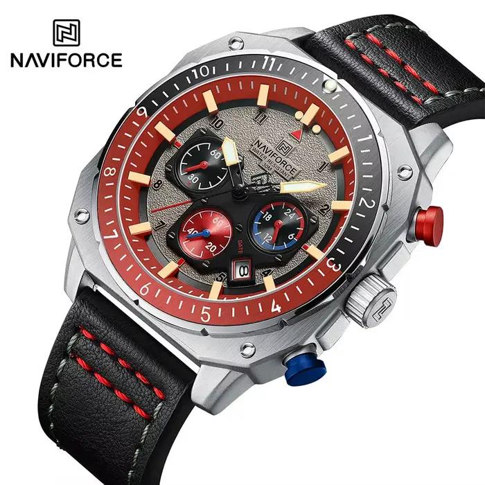 NAVIFORCE sport multifonction étanche montres pour hommes mode cuir marque de luxe Quartz analogique