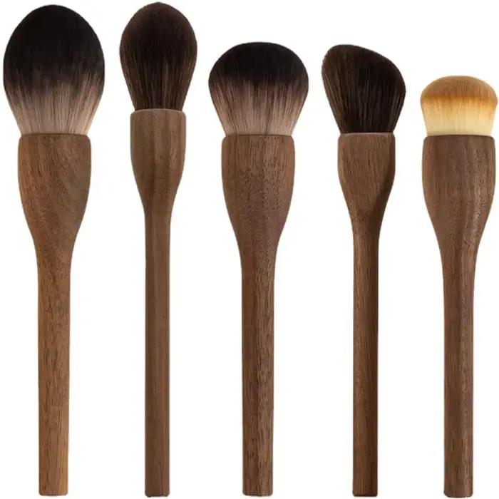 Pinceau de maquillage Vintage avec manche en bois, 6 pièces, haute qualité, noyer, poudre libre, fon