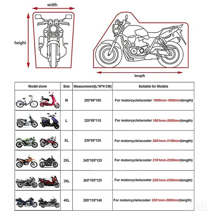 Tout nouveau S M L XL 2XL 3XL 4XL universel extérieur UV protecteur étanche Moto couverture Bache Fu