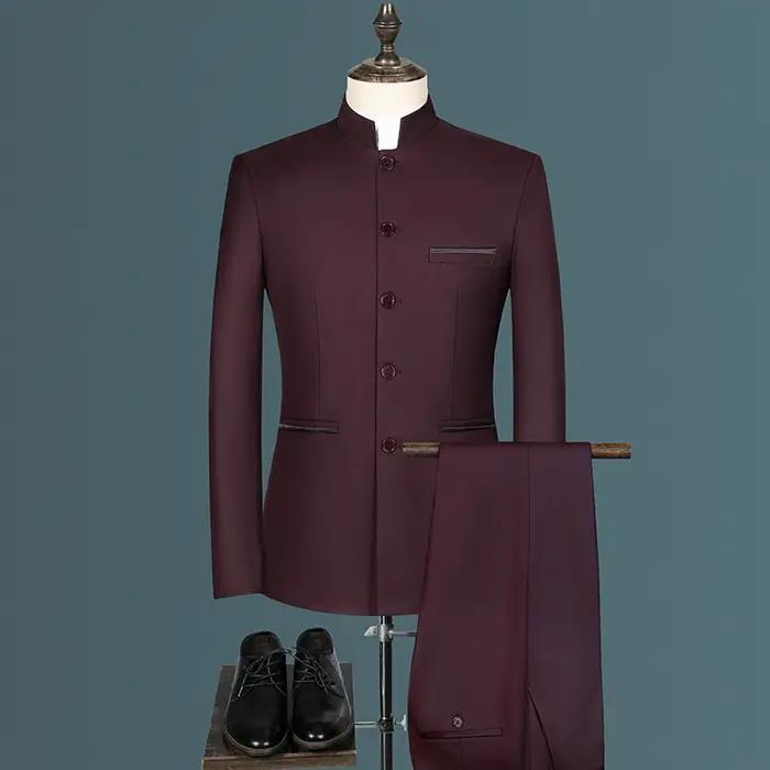 Costume Zhongshan de style coréen pour hommes d'affaires, à la mode, cool, décontracté, col montant,