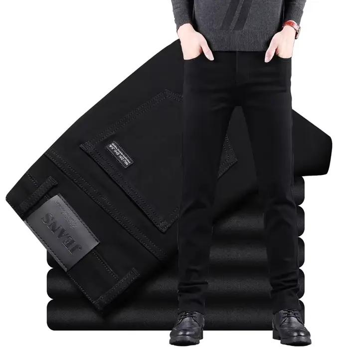 Jean Slim noir pur pour hommes, pantalon droit élastique, mode Business, loisirs, Vintage coréen, De