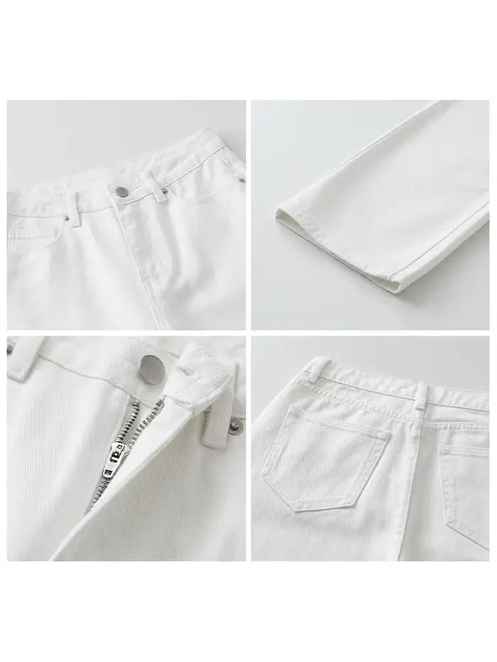 CHIC VEN femmes pantalon blanc mince taille haute coton jambe droite décontracté jambe mince jean fi